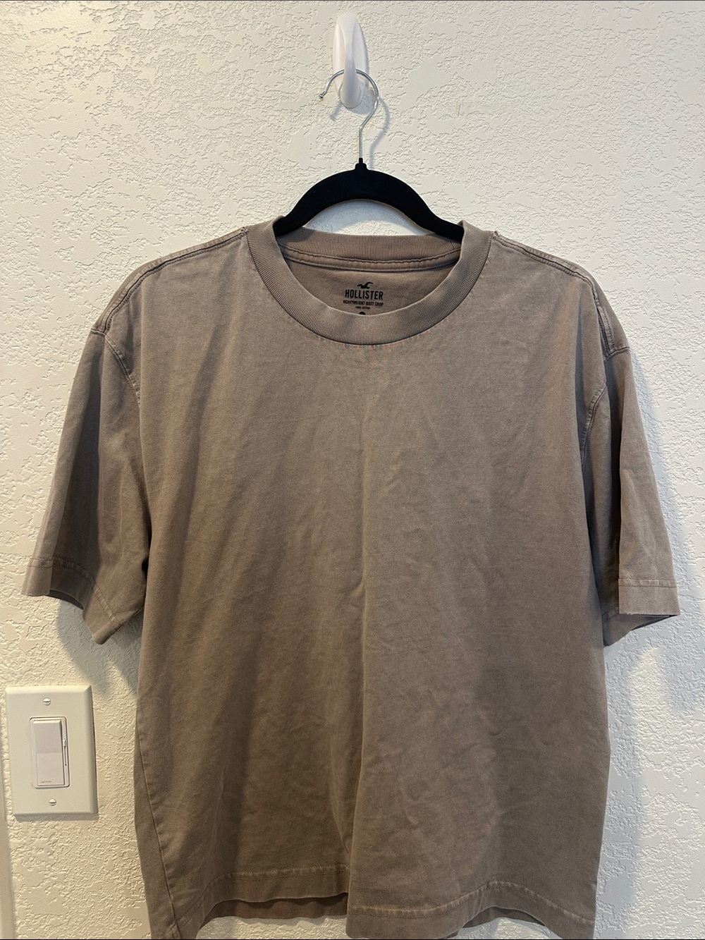 Hollister Men's Short Sleeve Crewneck T-Shirt in Taupe Brown